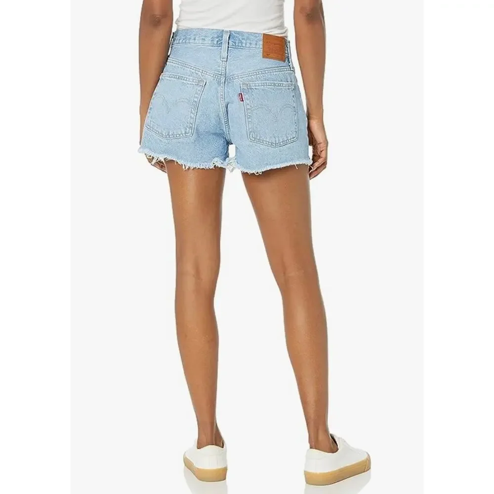 Levis 501 Premium Womens 30 High Rise Distressed Button Fly Light Wash Shorts - Picture 2 of 9